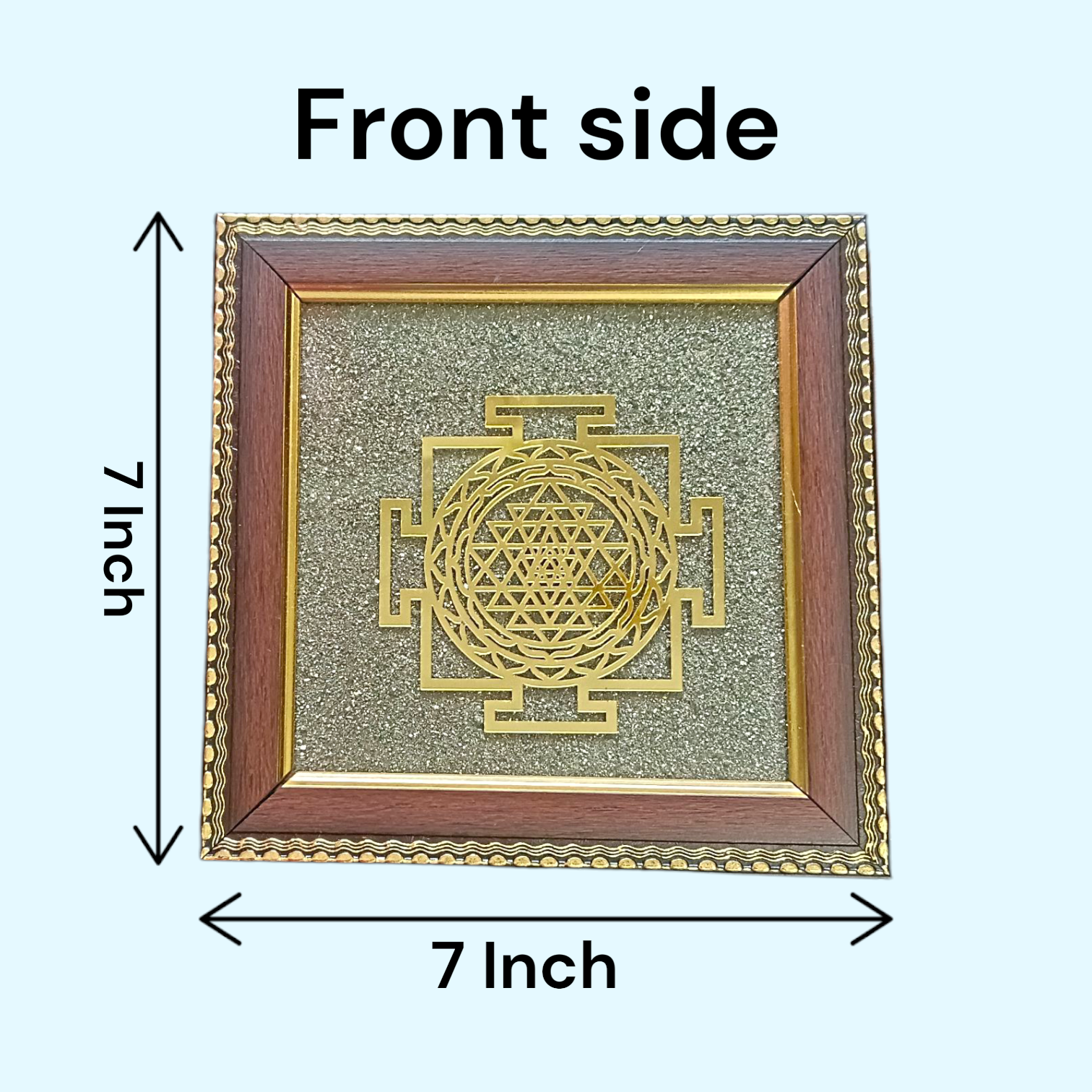 Shree Yantra on Raw Pyrite Wall Frame – 7x7 Inch Wooden Vastu Photo Frame for Home, Office, and Pooja Room Decor