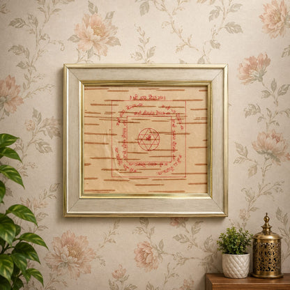 Shri Asht Bhairav Yantra on Bhojpatra Wooden Frame 19x22CM for Protection, Spiritual Shield & Vastu Remedies