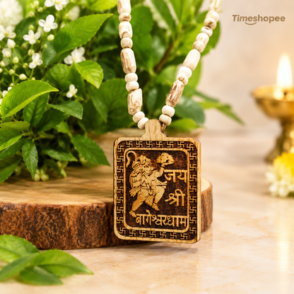 Shri Bageshwar Dham Tulsi Wood Locket in Tulsi Mala, 100% pure, available at Timeshopee.