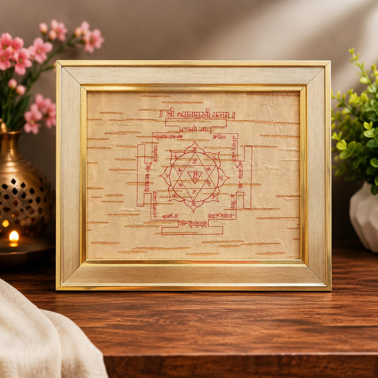 Shri Baglamukhi Yantra 19x24CM Bhojpatra Wooden Frame for Protection