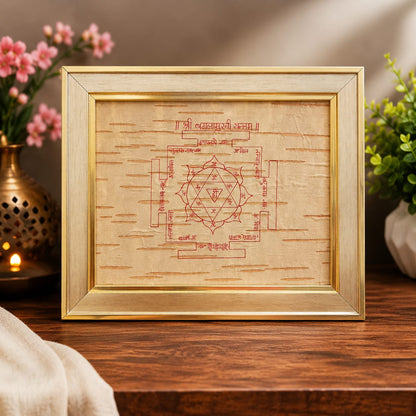 Shri Baglamukhi Yantra 19x24CM Bhojpatra Wooden Frame for Protection