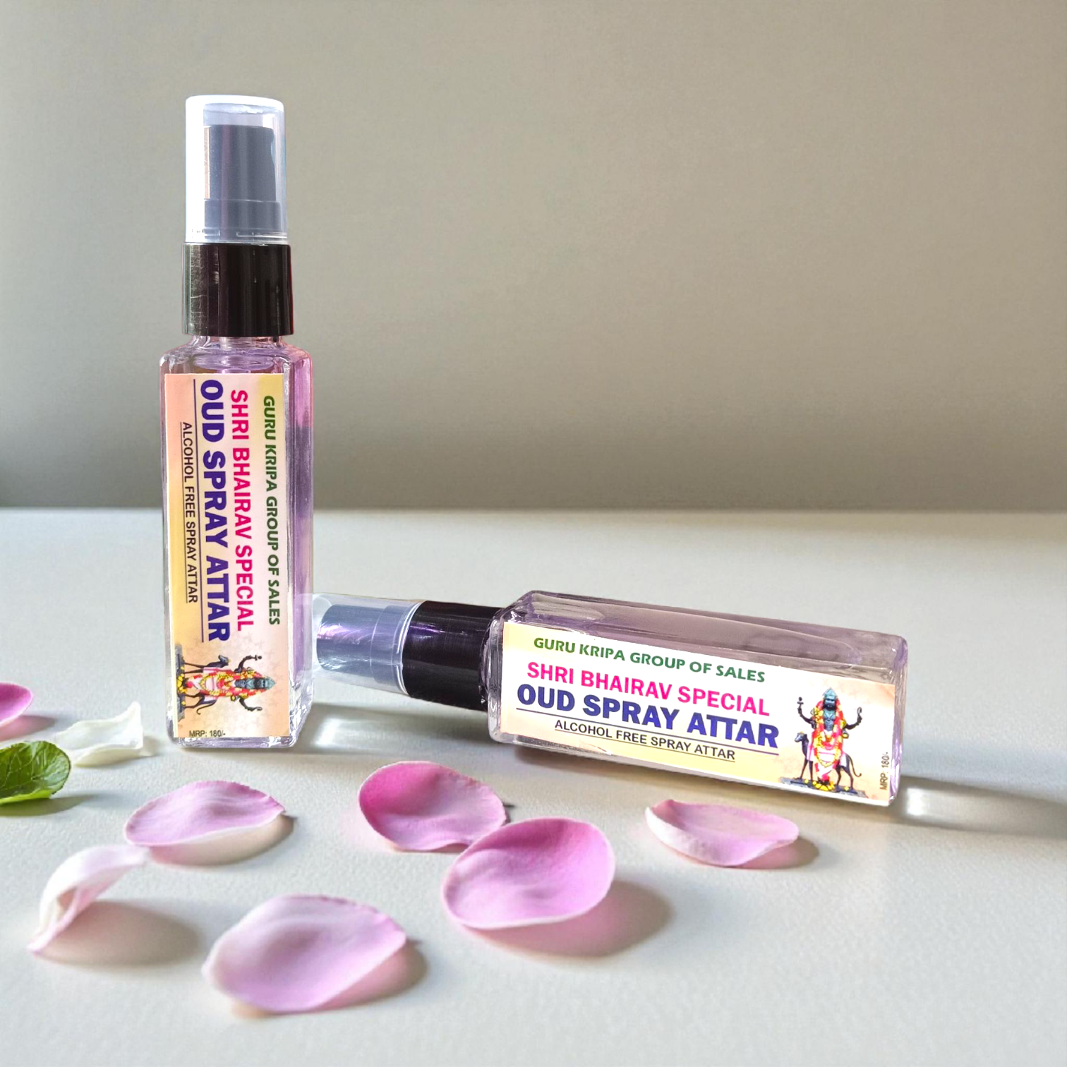 Shri Bhairav OUD Spray Attar 25ML bottle with elegant packaging, alcohol-free long-lasting attar for daily and spiritual use – available at Timeshopee