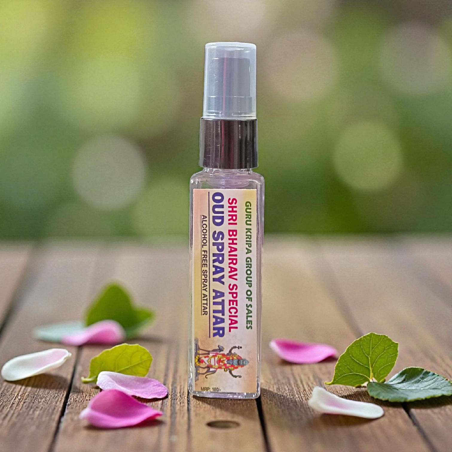 Shri Bhairav OUD Spray Attar 25ML bottle with elegant packaging, alcohol-free long-lasting attar for daily and spiritual use – available at Timeshopee