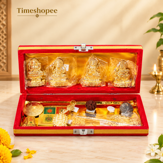 Shri Dhan Laxmi-Kuber Bhandari Yantra set with 13 sacred items for wealth and prosperity, available at Timeshopee.