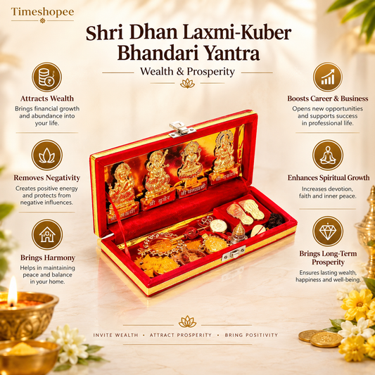Shri Dhan Laxmi-Kuber Bhandari Yantra set with 13 sacred items for wealth and prosperity, available at Timeshopee.