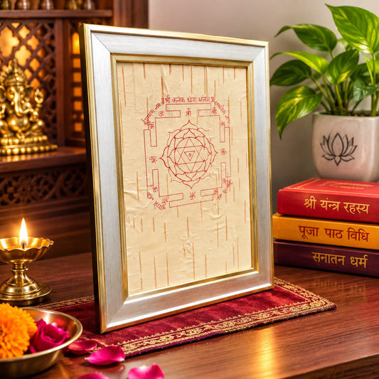 Shri Kanak Dhara Yantra 19x24CM Bhojpatra framed yantra for wealth prosperity and puja