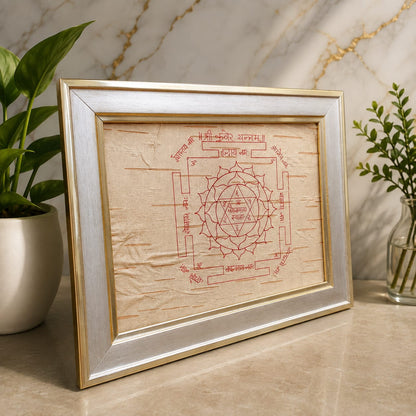 Shri Kuber Yantra 19x24CM on Bhojpatra with Wooden Frame for Wealth Protection