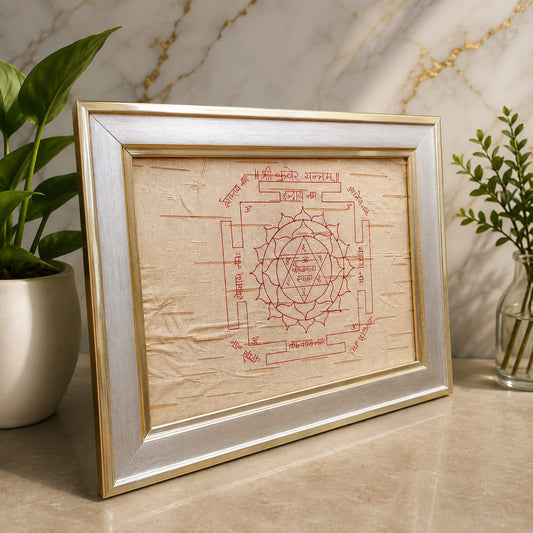 Shri Kuber Yantra 19x24CM on Bhojpatra with Wooden Frame for Wealth Protection