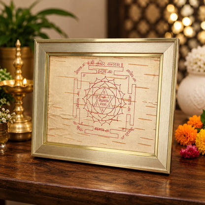 Shri Kuber Yantra 19x24CM on Bhojpatra with Wooden Frame for Wealth Protection