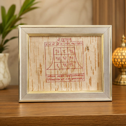 Shri Rahu Yantra 19x24CM Bhojpatra framed yantra for protection, positivity, Rahu remedies and spiritual balance
