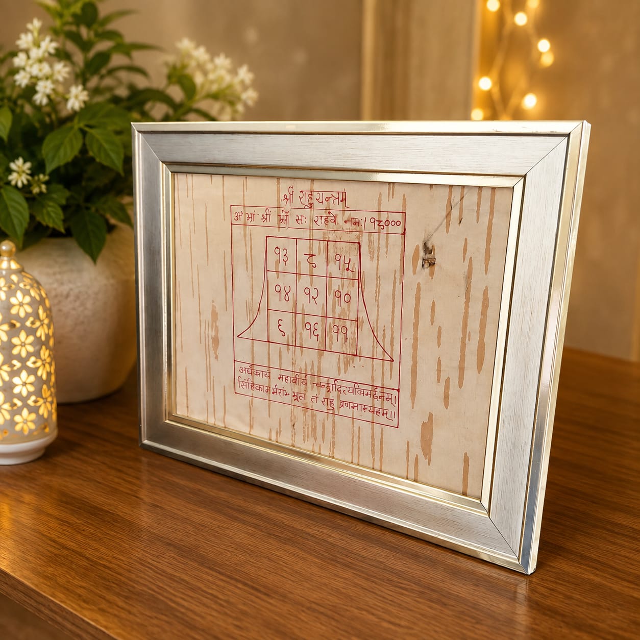 Shri Rahu Yantra 19x24CM Bhojpatra framed yantra for protection, positivity, Rahu remedies and spiritual balance