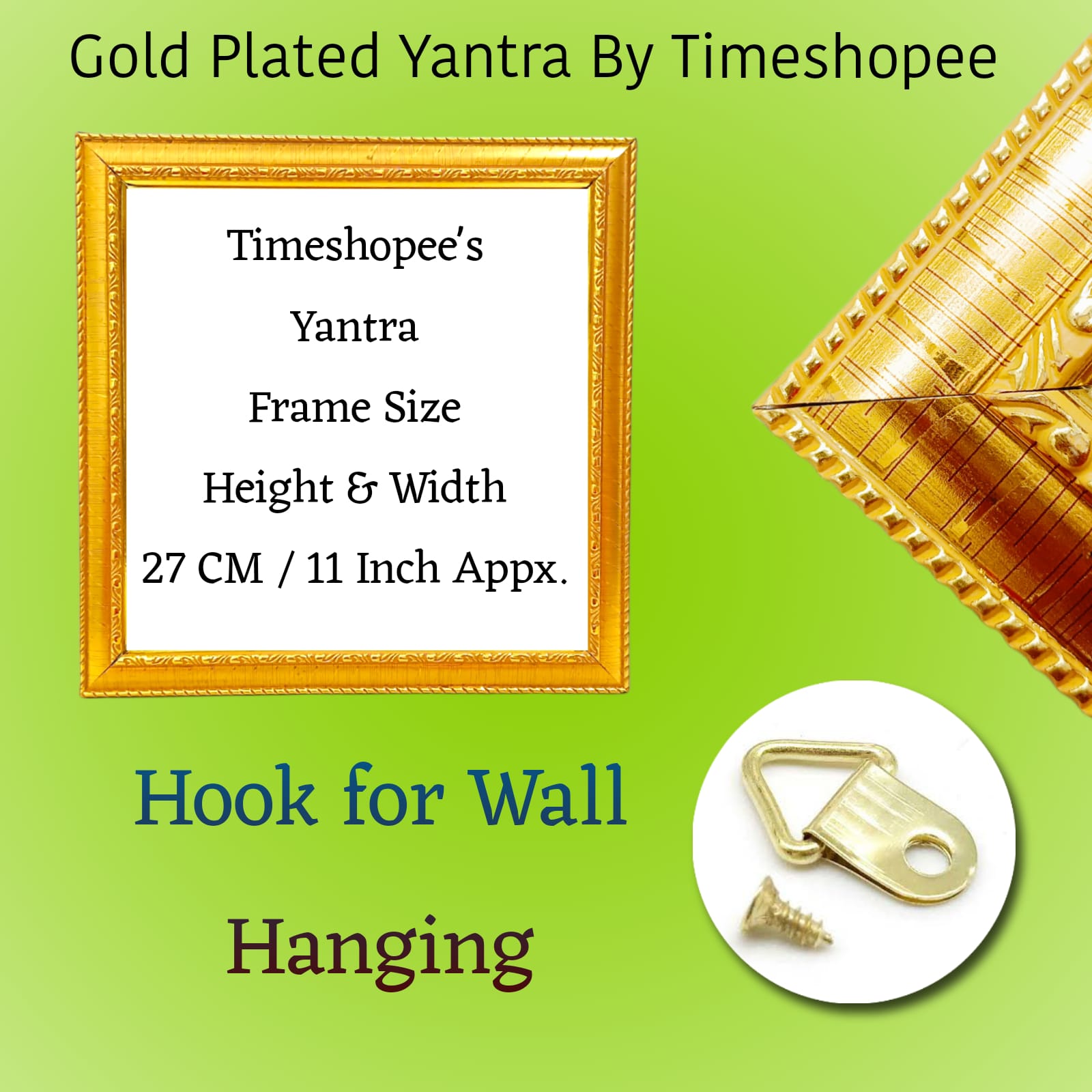 Shri Sampoorna Lakshami Ganesh Yantra, gold-plated with frame, 27x27 cm, designed to bring prosperity and success.
