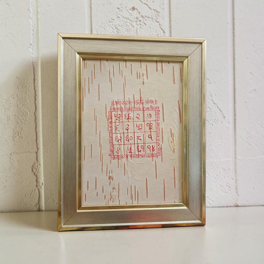 Shri Sukh Samridhi Yantra handmade on Bhojpatra with wooden frame for wealth prosperity abundance Vastu positivity and spiritual blessings