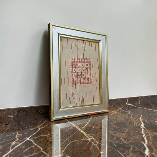 Shri Sukh Samridhi Yantra handmade on Bhojpatra with wooden frame for wealth prosperity abundance Vastu positivity and spiritual blessings