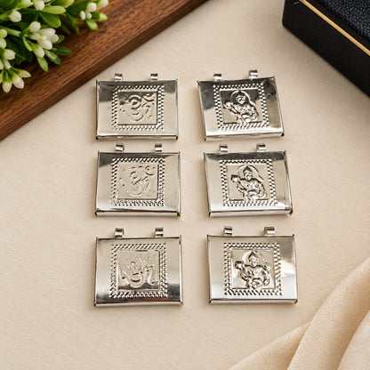 Silver Hanuman Ji and Om Taweez Pendant Set of 6 for Daily Wear and Spiritual Devotion