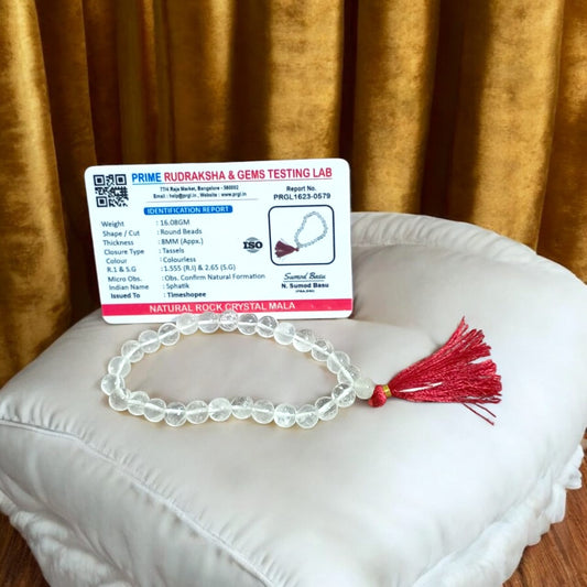 Natural Crystal Mala with Lab Certificate - 27+1 Beads for Meditation and Daily Jaap by Timeshopee