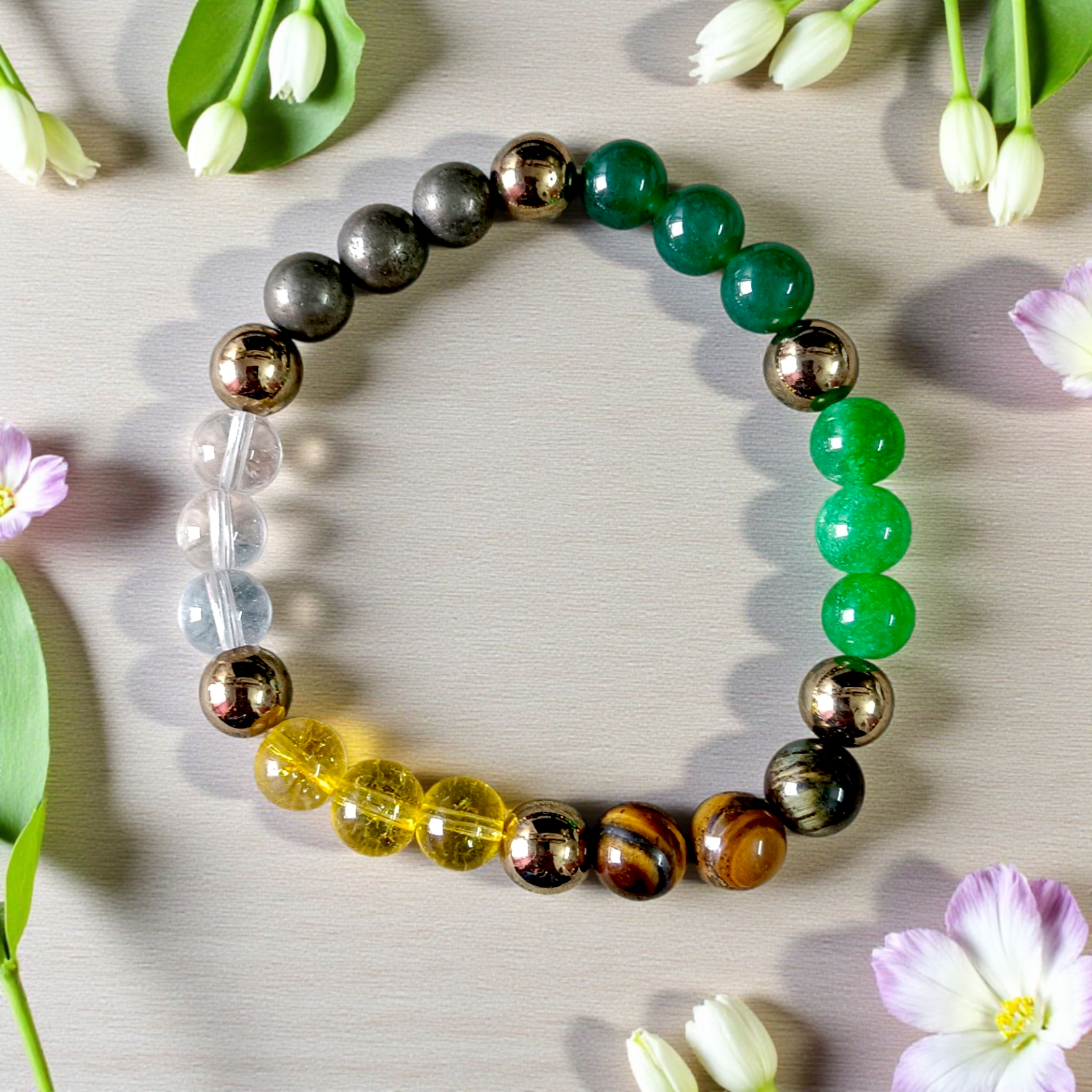 Spiritual Money Magnet Bracelet with 8mm Lab Certified Magnetic Beads on a stretchable band, ideal for meditation and daily wear