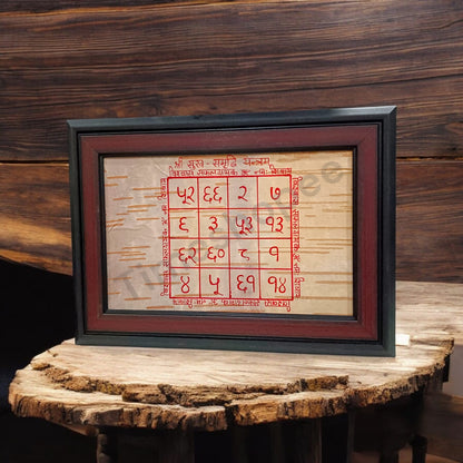 Sukh Samridhi Yantra on Bhojpatra Handmade Yantra with Frame | Timeshopee