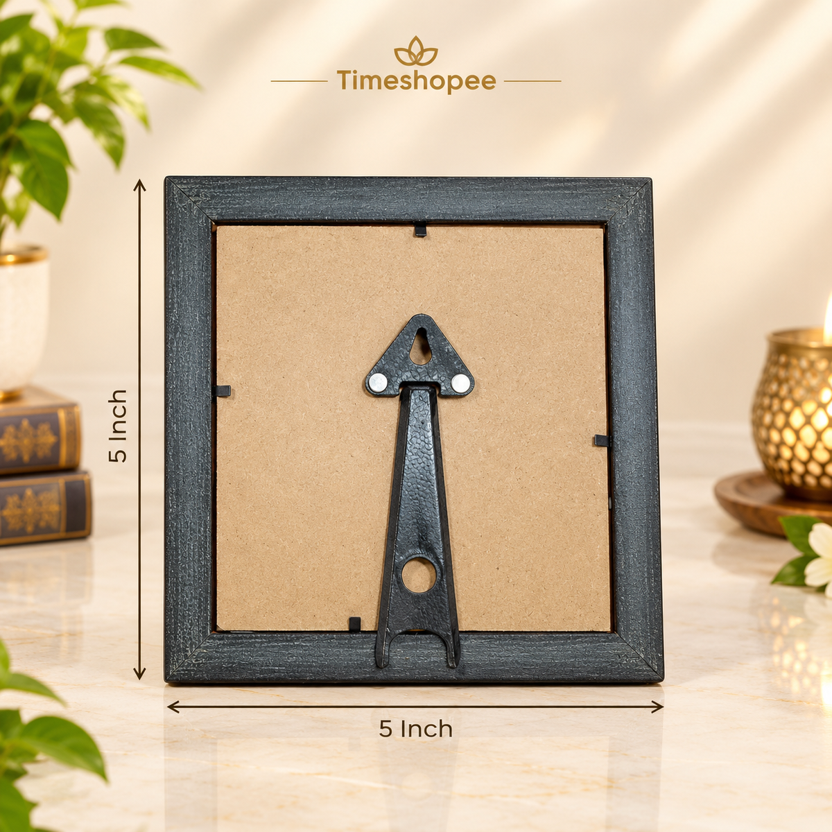 Om Shanti Yantra Raw Pyrite Wall Frame 7x7 Inch | Vastu Wooden Frame for Meditation