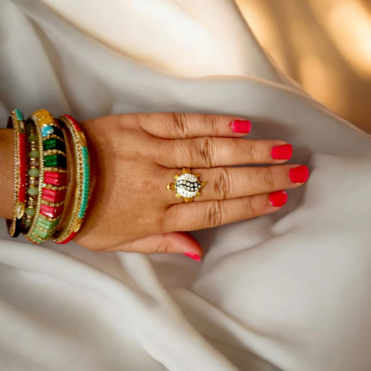 Tortoise Ring – Kachua ki Anguthi | Silver & Brown with Stylish Zircon Diamond Design | Timeshopee