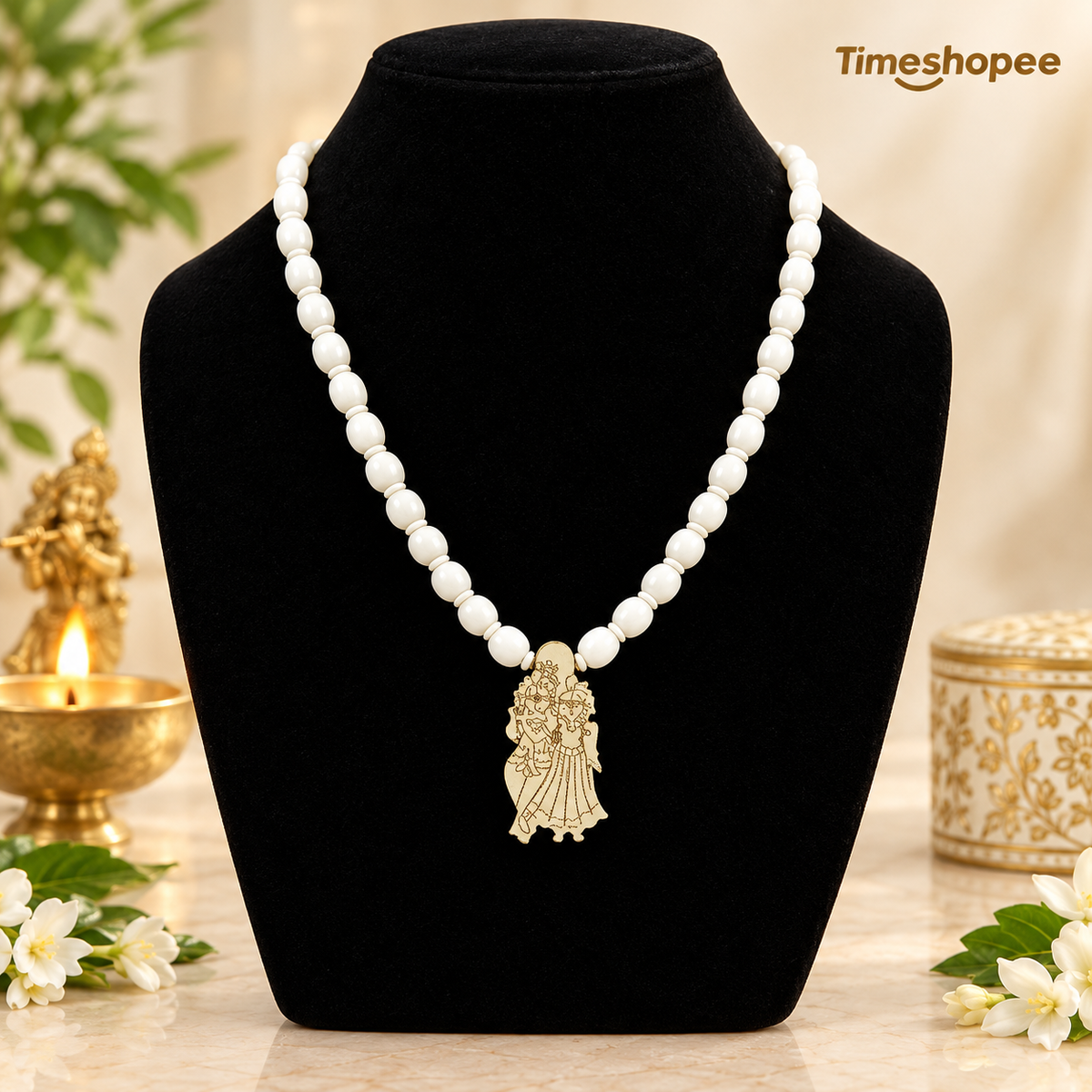 Tulsi Mala with Radha Krishna Pendant | 100% Organic | Timeshopee