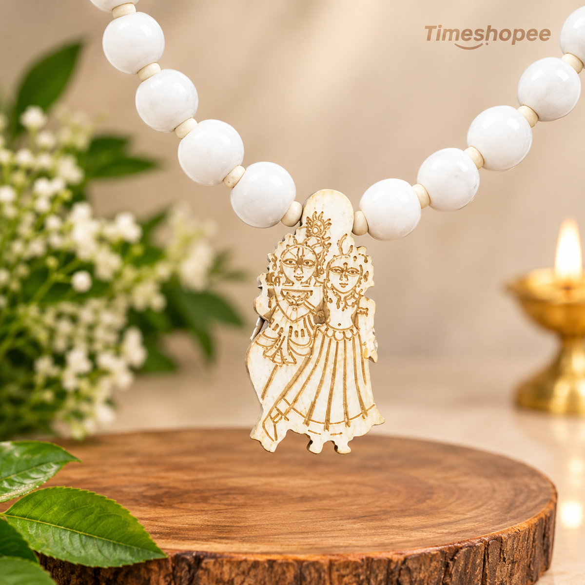 Tulsi Mala with Radha Krishna Pendant | 100% Organic | Timeshopee