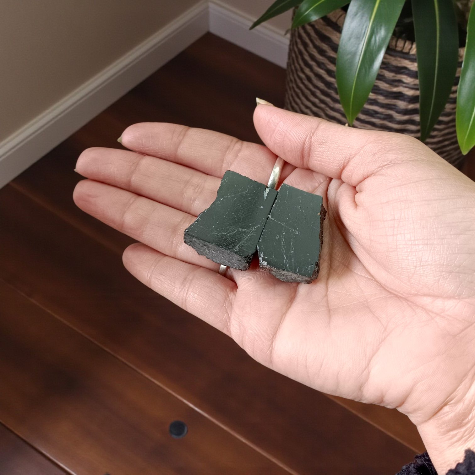 Two polished black Tourmaline stones with smooth texture, placed side by side, symbolizing protection, grounding, and Root Chakra energy