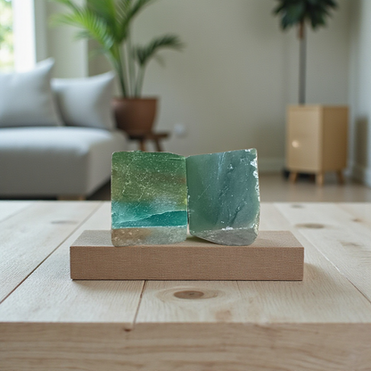 Two polished green Aventurine stones placed side by side, showcasing their smooth texture and natural crystal shine