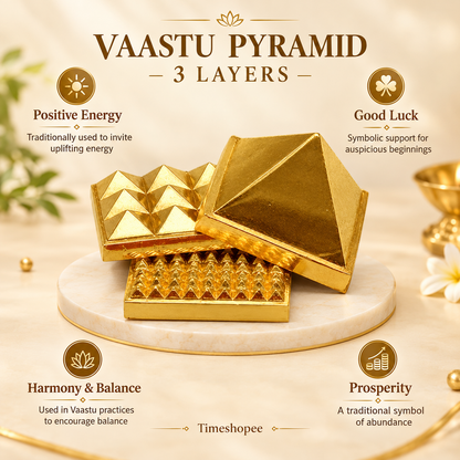 Vaastu Pyramid 3 Layers Golden Set of 3 for Positivity and Goodluck