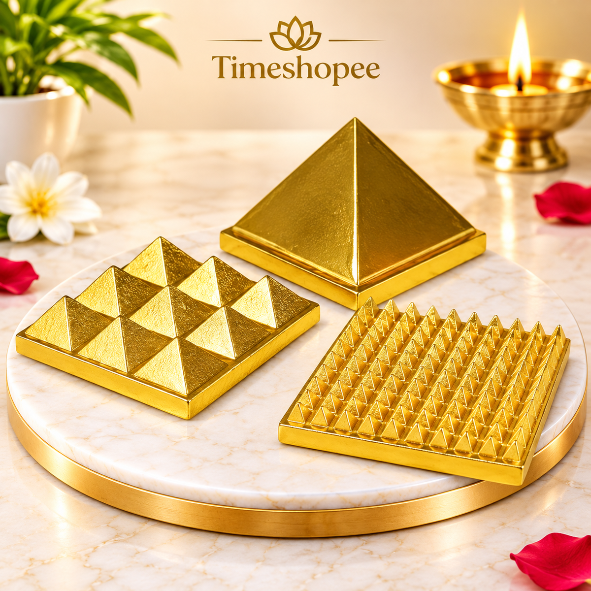 Vaastu Pyramid 3 Layers Golden Set of 3 for Positivity and Goodluck