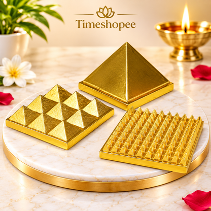 Vaastu Pyramid 3 Layers Golden Set of 3 for Positivity and Goodluck