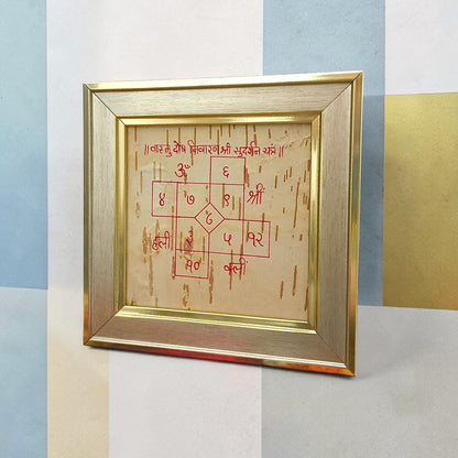 Vastu Dosh Nivaran Shri Sudarshan Yantra on Bhojpatra in Wooden Frame for Home Office Vastu Protection and Positive Energy