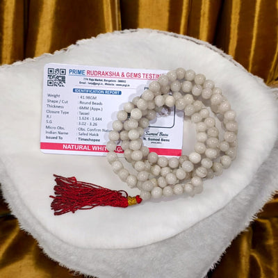 White Agate Mala | Safed Hakik 6MM Beads | Lab Certified Spiritual Jewelry – Timeshopee