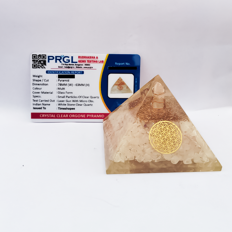 White Stone Crystal Clear Orgone Pyramid | Lab Certified | Timeshopee