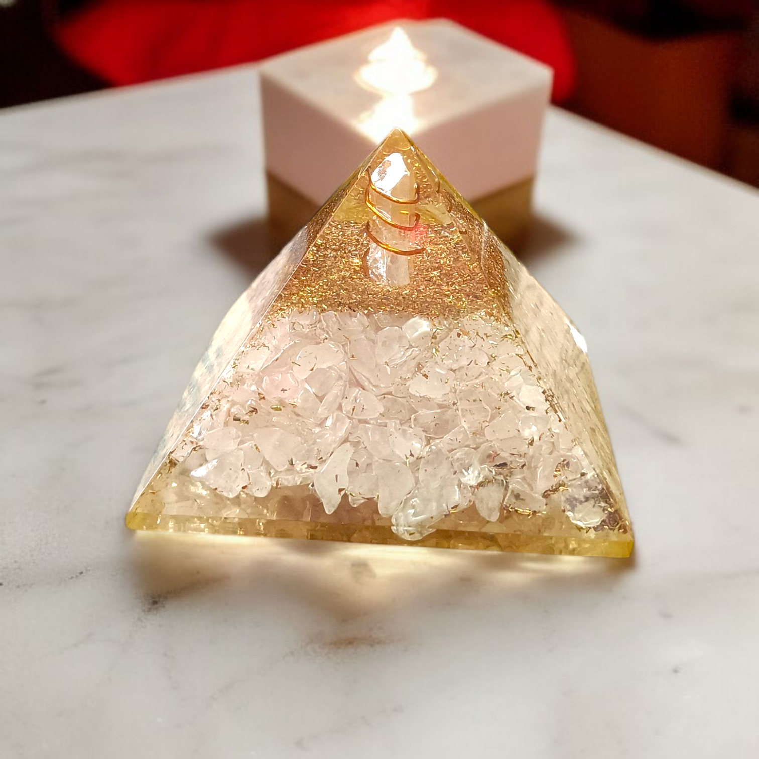 White Stone Crystal Orgone Pyramid
Purity  Clarity  Divine Energy