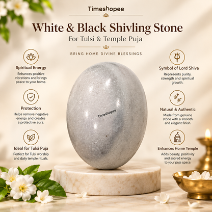 White and Black Shivling Stone for Tulsi and temple worship, representing Lord Shiva with an elegant dual-tone marble design.
