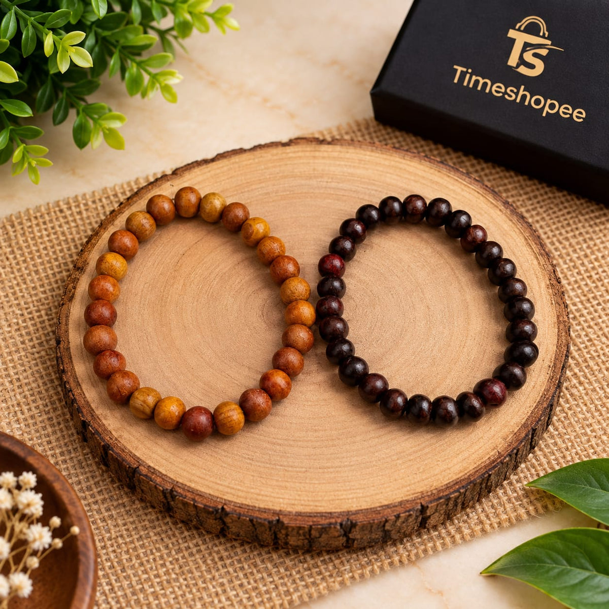 White and red sandalwood bracelets 8mm stretchable lab certified for meditation healing and daily wear