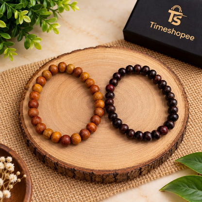 White and red sandalwood bracelets 8mm stretchable lab certified for meditation healing and daily wear