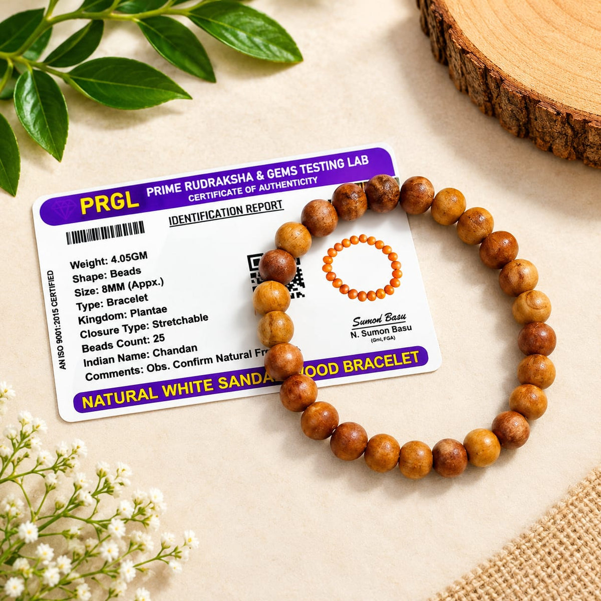 White and red sandalwood bracelets 8mm stretchable lab certified for meditation healing and daily wear