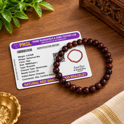 White and red sandalwood bracelets 8mm stretchable lab certified for meditation healing and daily wear