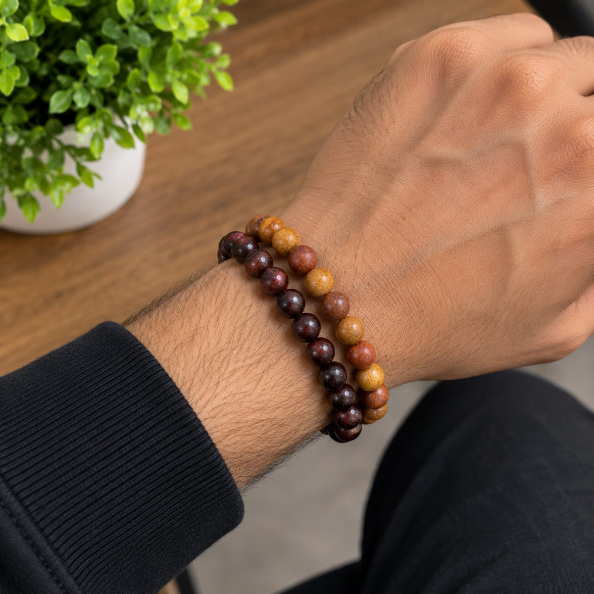 White and red sandalwood bracelets 8mm stretchable lab certified for meditation healing and daily wear