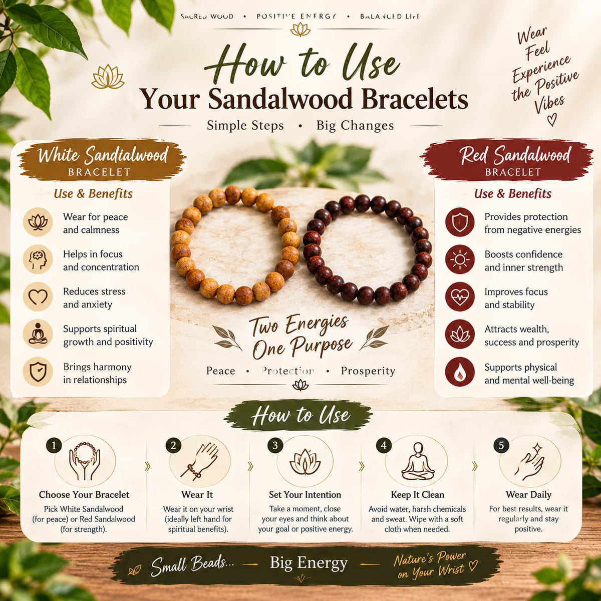 White and red sandalwood bracelets 8mm stretchable lab certified for meditation healing and daily wear