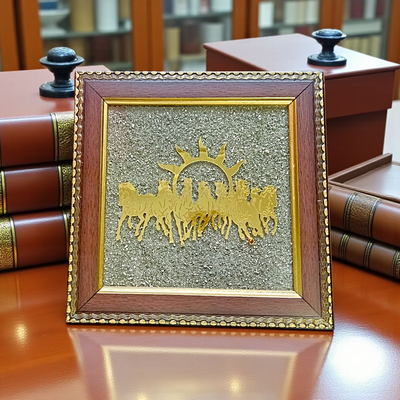Seven Golden Horses with Rising Sun – 7x7 Inch Wooden Vastu Frame – Timeshopee
