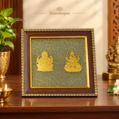Shri Lakshmi Ganesh Pyrite Stone Frame 7x7 Inch | Wealth, Prosperity & Vastu