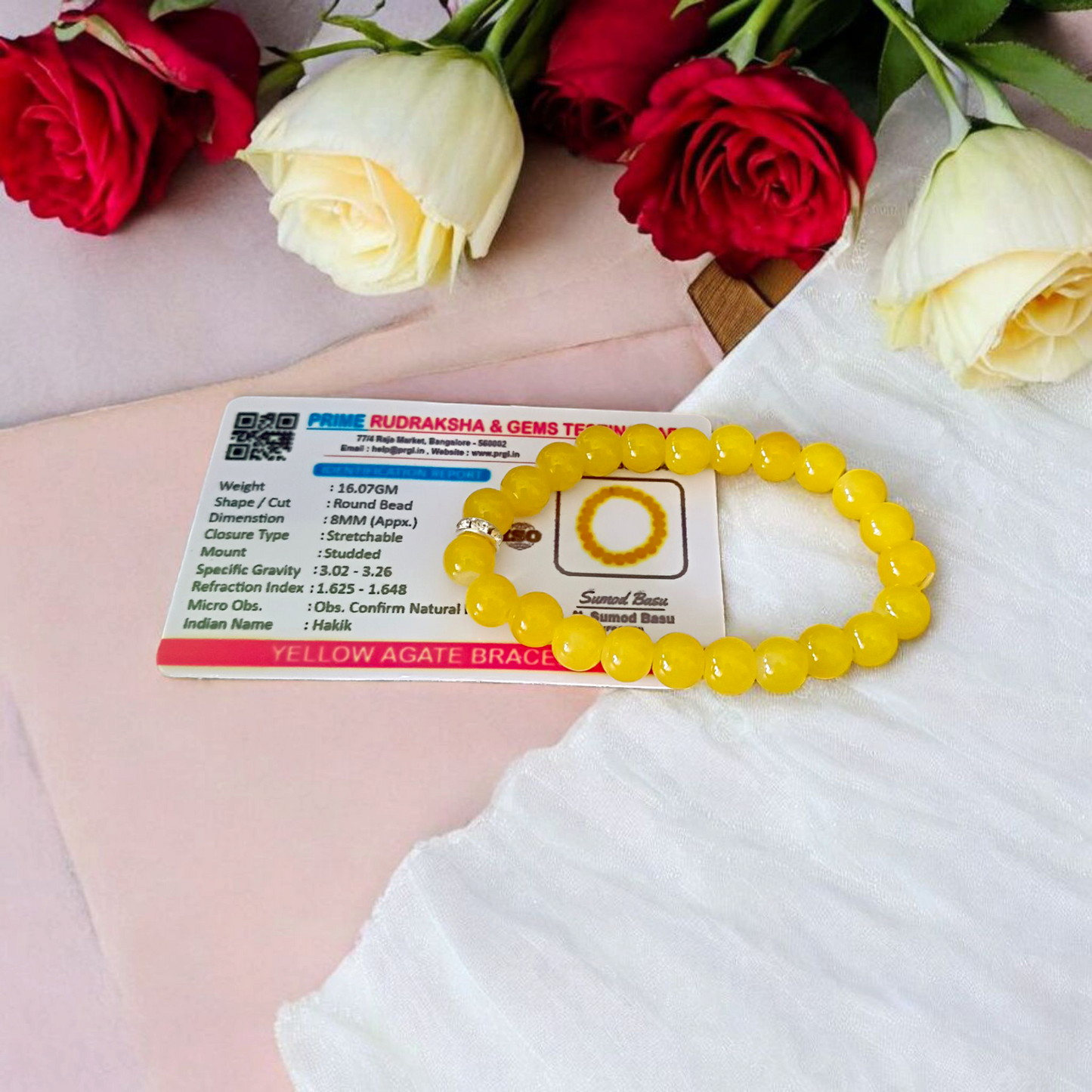 Yellow Agate Bracelet | 8mm Beads Stretchable Bracelet | Lab Certified | Positive Energy & Protection