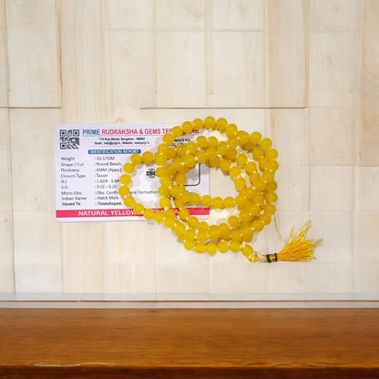 Yellow Agate Mala | Peeli Hakik Mala with 108+1 Beads | Lab Certified | Timeshopee