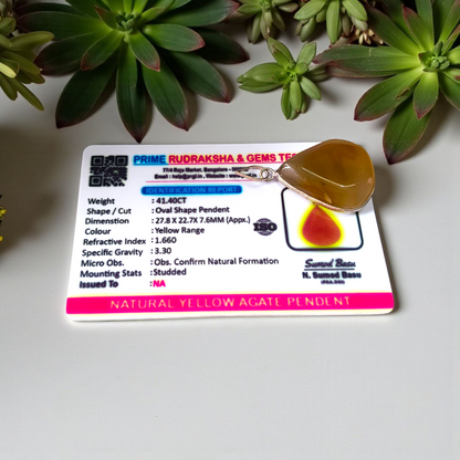 Yellow Agate Pendant | Peela Hakik Locket | Lab Certified | Timeshopee