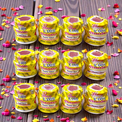Yellow sandalwood chandan paste container used for tilak and puja