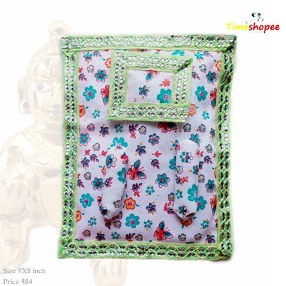 A beautifully designed Laddu Gopal Gaddi Pillow Set in vibrant colors, suitable for 0-5 No. Laddu Gopal, adding comfort and elegance to your pooja space.