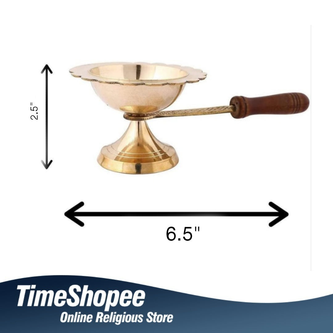 Brass Dhoop Dani with Wooden Handle | Timeshopee